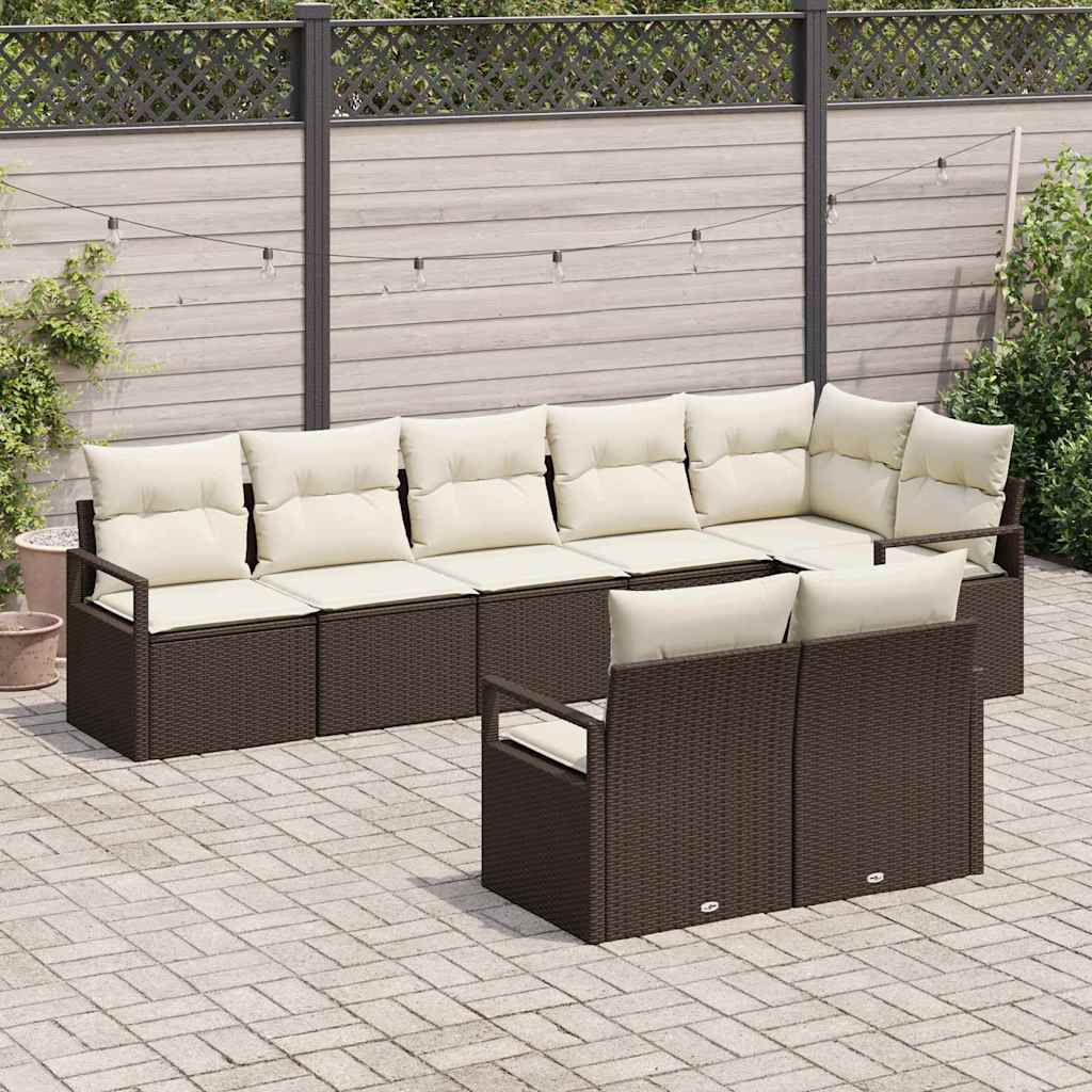 Garten-Sofa-Set mit Kissen mit Speicher 8 pcs Braun und Creme